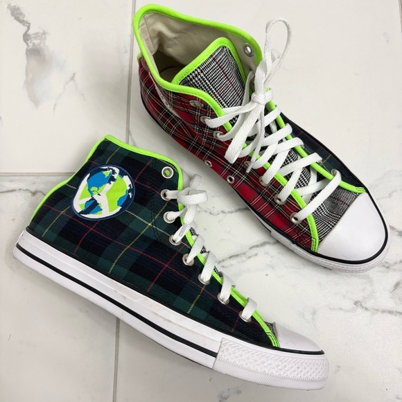 Converse Other - Converse Chuck Taylor All Star High World Peace Sneakers M9 W11 Plaid Green Red